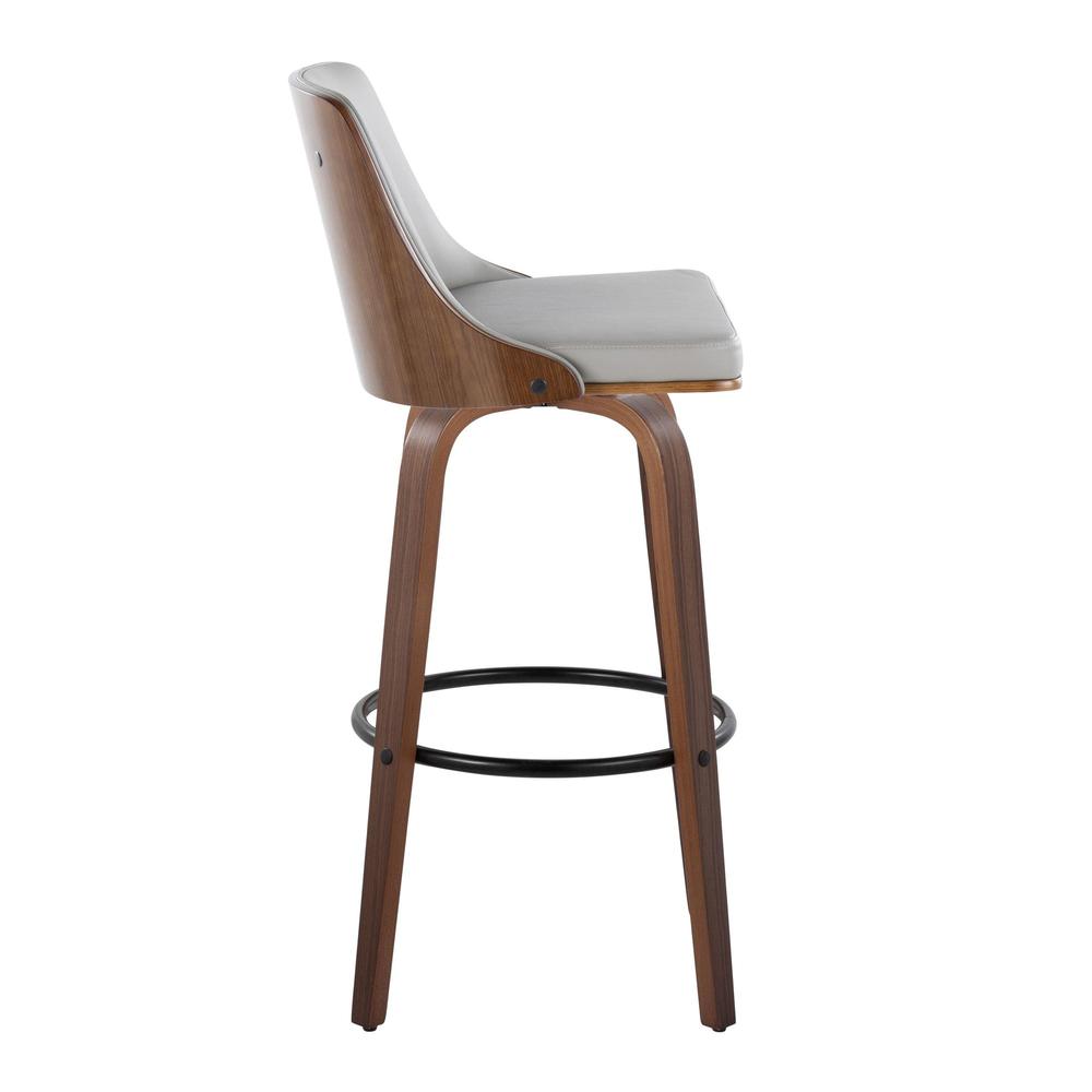 Walnut Wood, Light Grey PU, Black Metal Gianna Fixed-Height Barstool - Set of 2. Picture 3