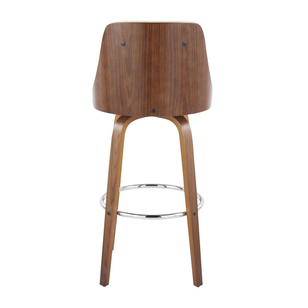 Walnut Wood, Chrome Metal, Cream PU Gianna Fixed-Height Barstool - Set of 2. Picture 5