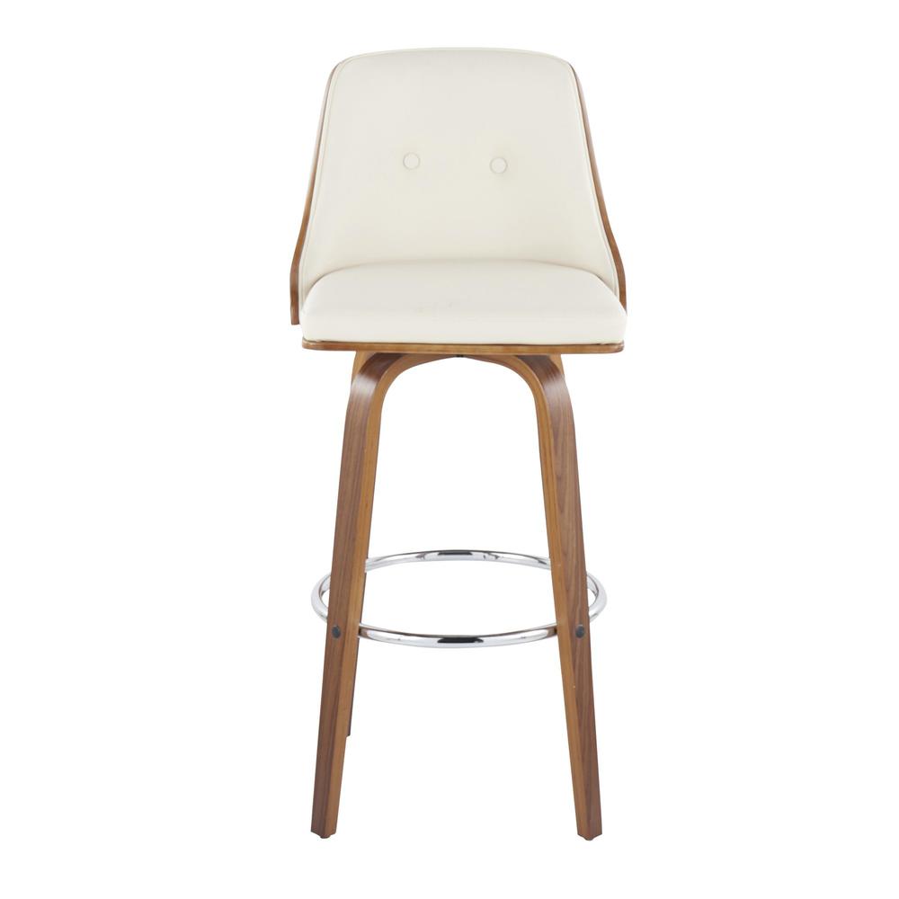 Walnut Wood, Chrome Metal, Cream PU Gianna Fixed-Height Barstool - Set of 2. Picture 6