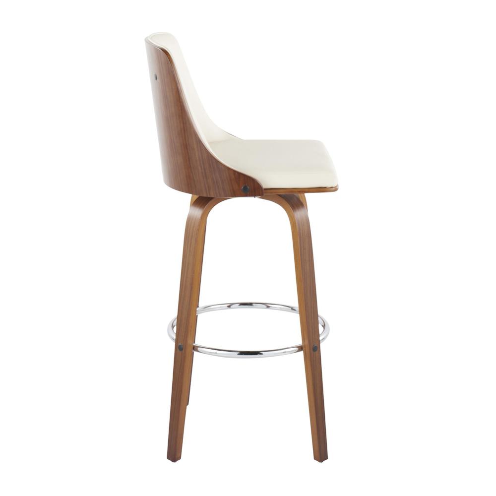 Walnut Wood, Chrome Metal, Cream PU Gianna Fixed-Height Barstool - Set of 2. Picture 3