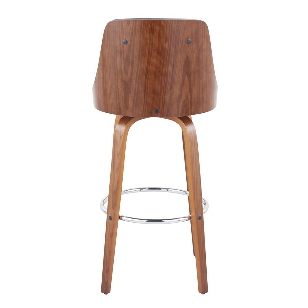 Walnut Wood, Chrome Metal, Grey PU Gianna Fixed-Height Barstool - Set of 2. Picture 5