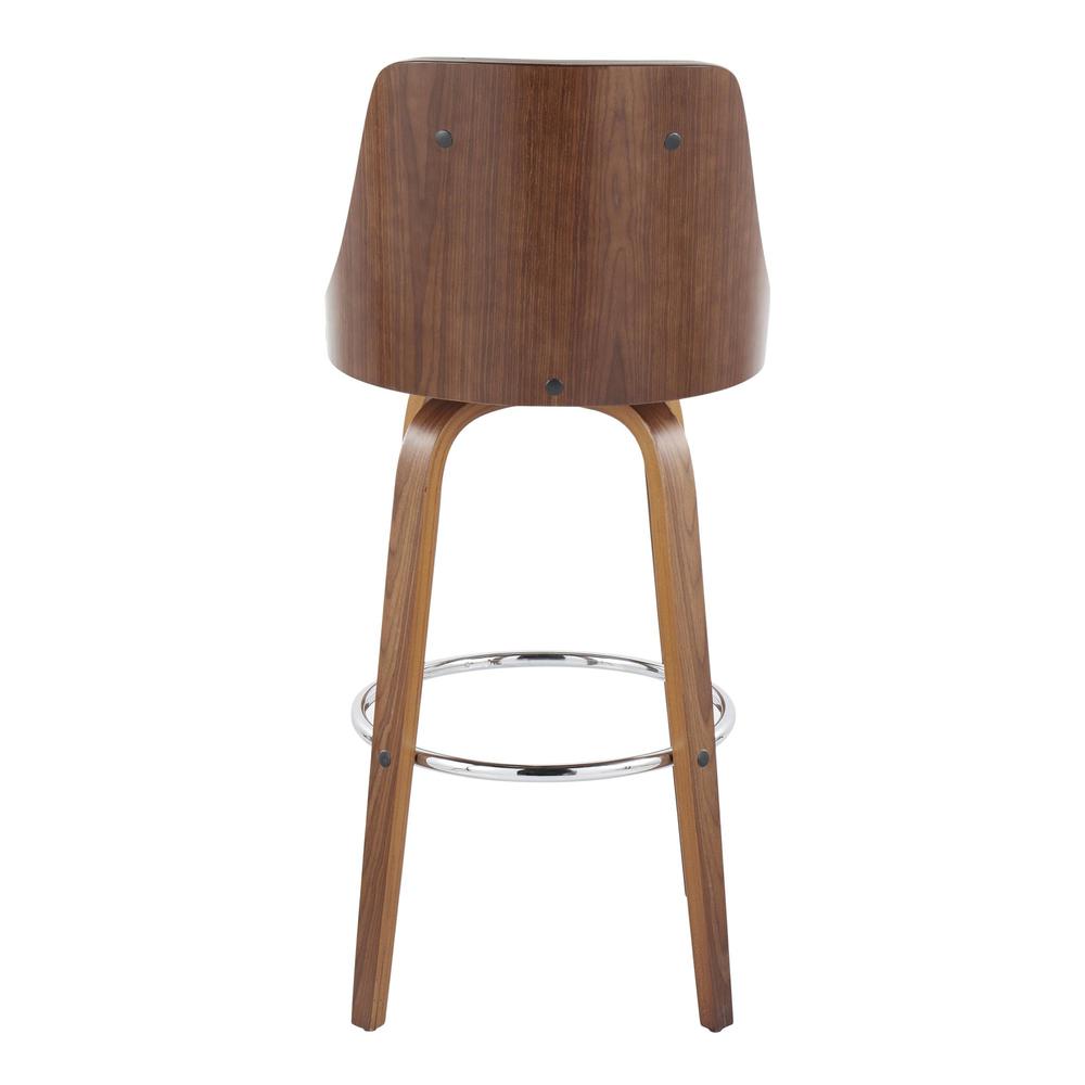 Walnut Wood, Chrome Metal, Light Grey PU Gianna Fixed-Height Barstool - Set of 2. Picture 5