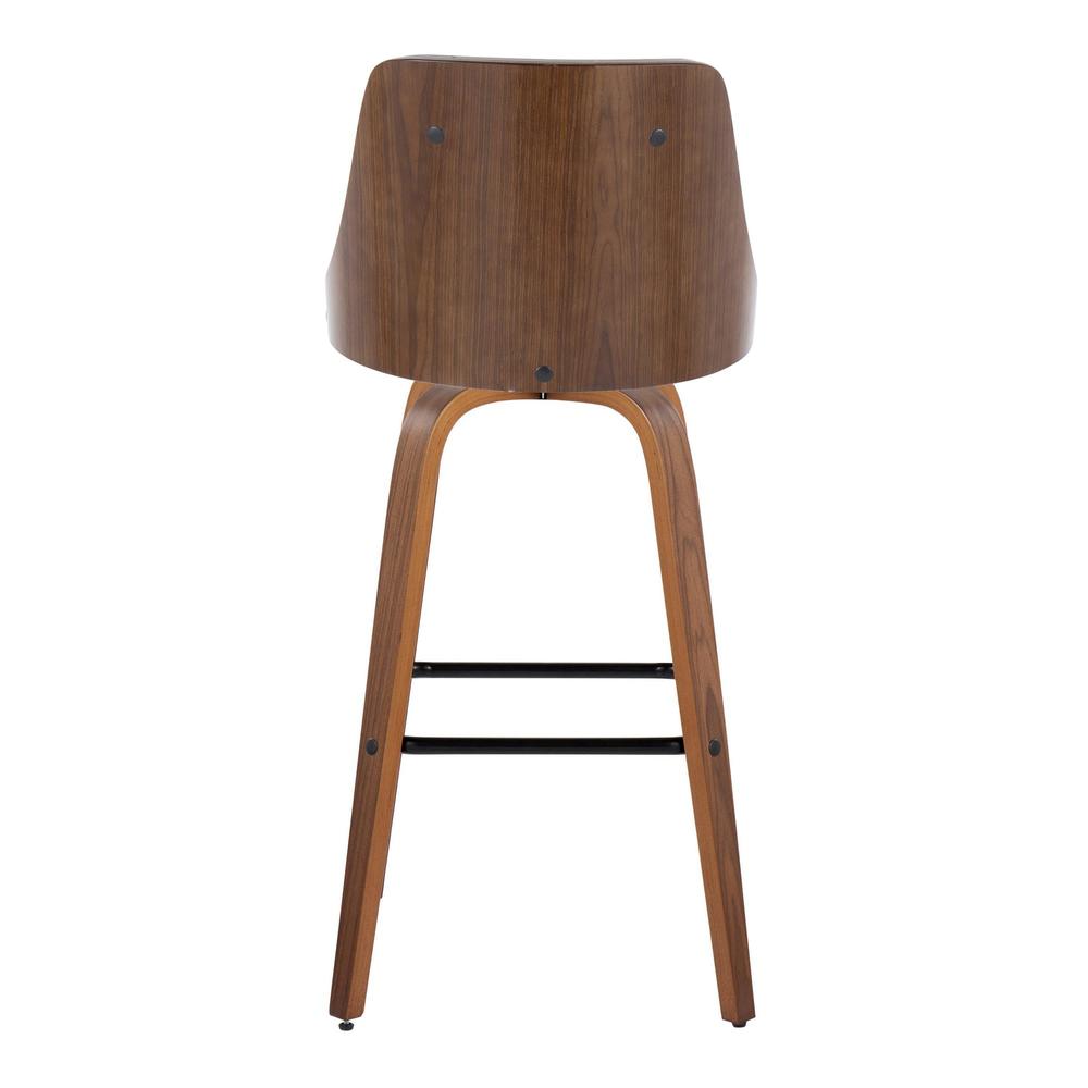 Walnut Wood, Light Grey PU, Black Metal Gianna Fixed-Height Barstool - Set of 2. Picture 5