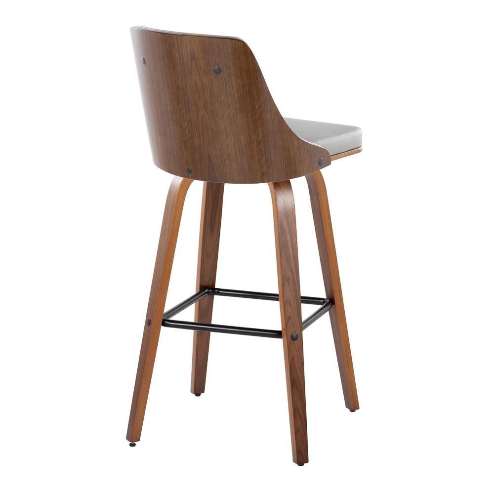 Walnut Wood, Light Grey PU, Black Metal Gianna Fixed-Height Barstool - Set of 2. Picture 4