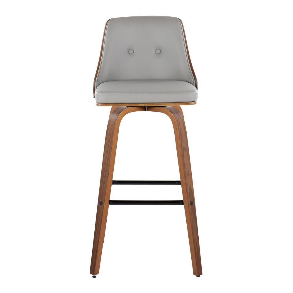 Walnut Wood, Light Grey PU, Black Metal Gianna Fixed-Height Barstool - Set of 2. Picture 6