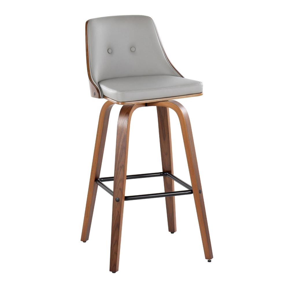 Walnut Wood, Light Grey PU, Black Metal Gianna Fixed-Height Barstool - Set of 2. Picture 2