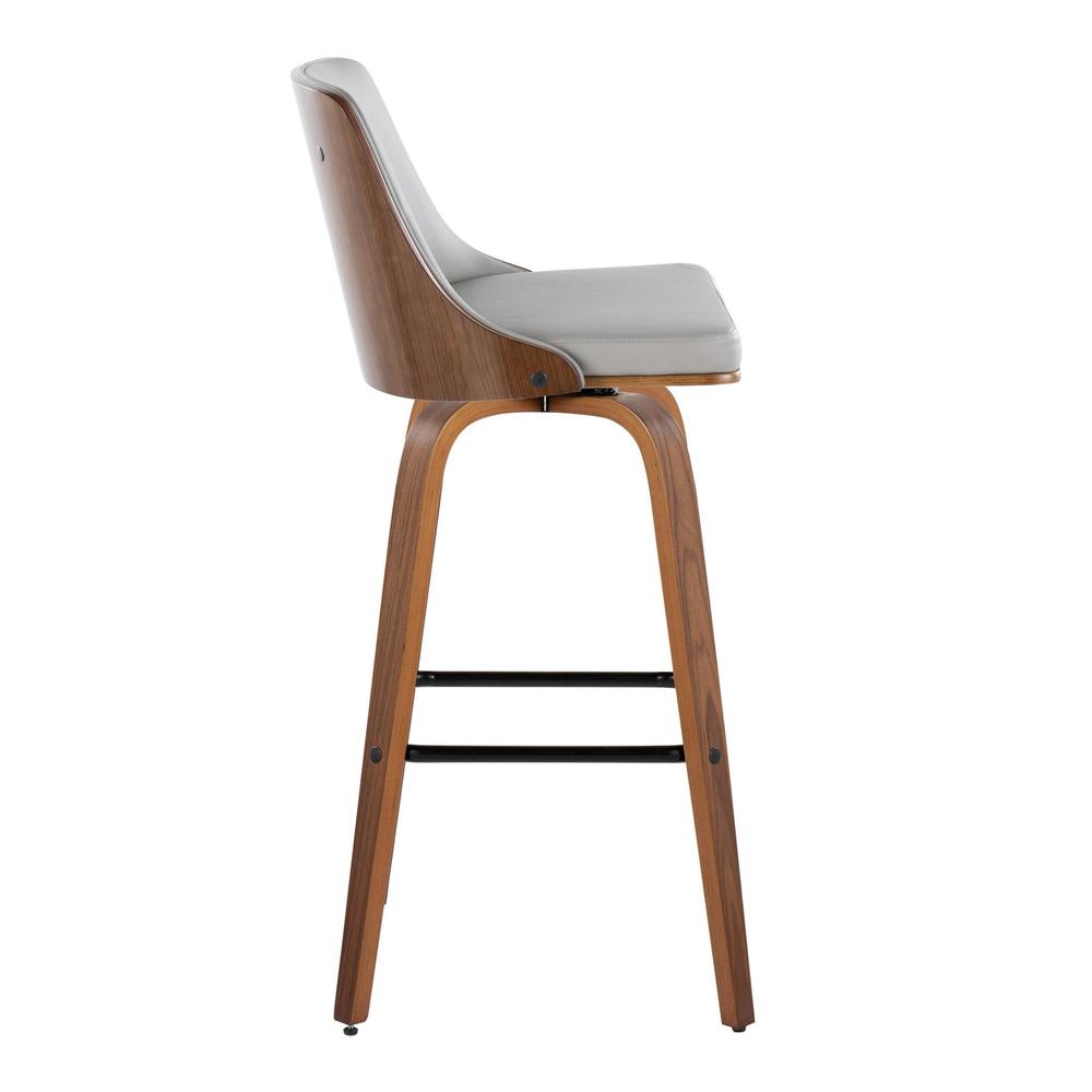 Walnut Wood, Light Grey PU, Black Metal Gianna Fixed-Height Barstool - Set of 2. Picture 3