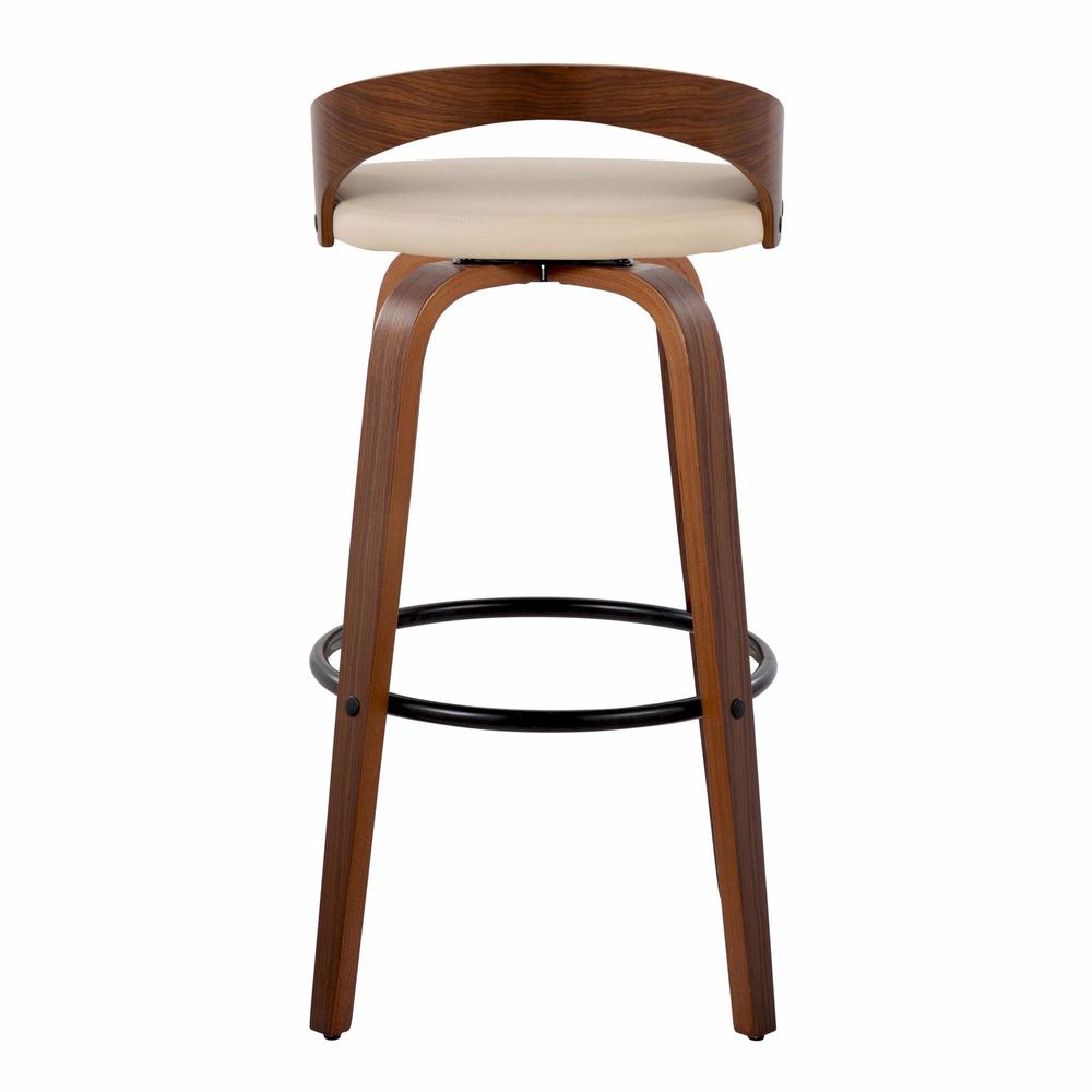 Walnut Wood, Black Metal, Cream PU Grotto 30" Fixed-Height Barstool - Set of 2. Picture 5