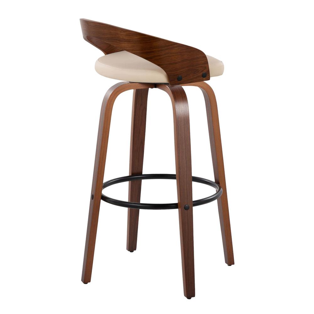 Walnut Wood, Black Metal, Cream PU Grotto 30" Fixed-Height Barstool - Set of 2. Picture 4