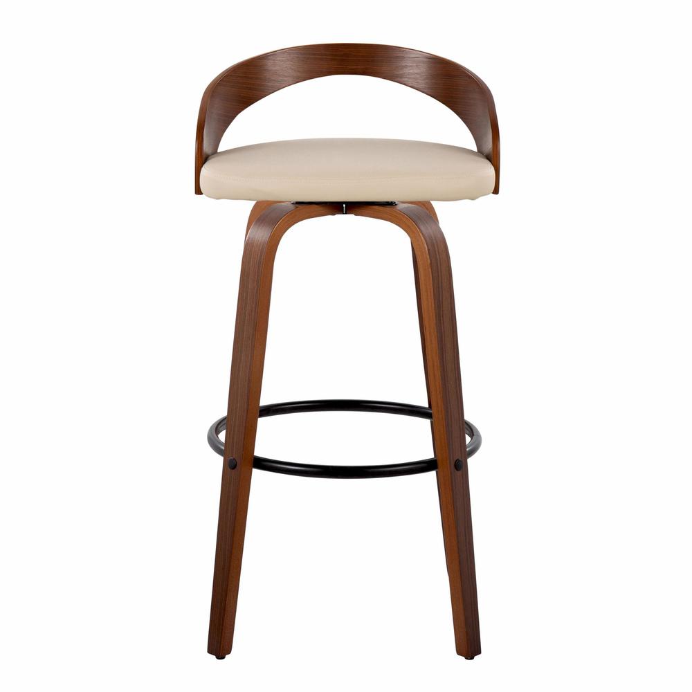 Walnut Wood, Black Metal, Cream PU Grotto 30" Fixed-Height Barstool - Set of 2. Picture 6