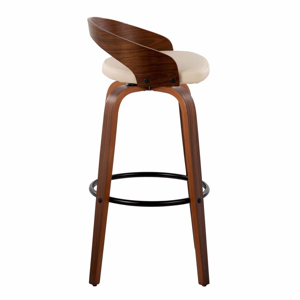 Walnut Wood, Black Metal, Cream PU Grotto 30" Fixed-Height Barstool - Set of 2. Picture 3