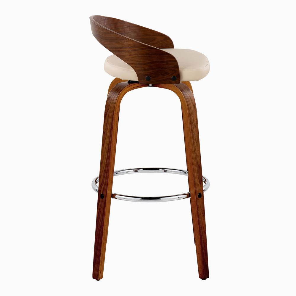 Walnut Wood, Chrome Metal, Cream PU Grotto 30" Fixed-Height Barstool - Set of 2. Picture 3