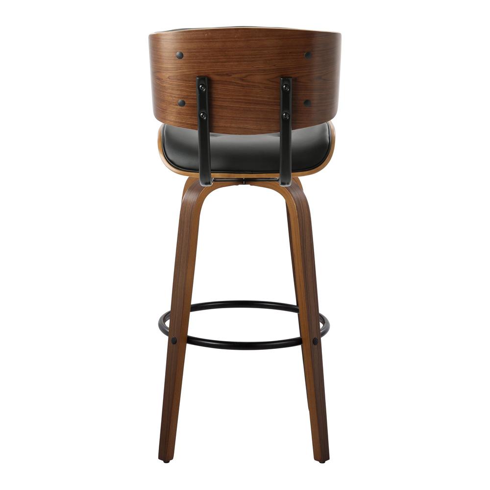 Walnut Wood, Black Metal, Black PU Lombardi 30" Fixed-Height Barstool - Set of 2. Picture 5
