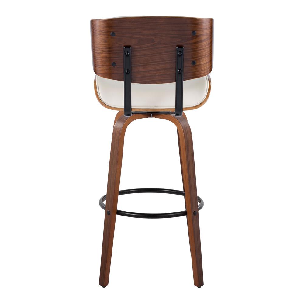 Walnut Wood, Black Metal, Cream PU Lombardi 30" Fixed-Height Barstool - Set of 2. Picture 5