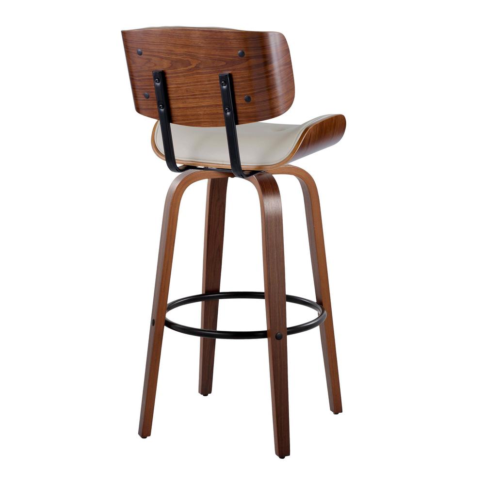 Walnut Wood, Black Metal, Cream PU Lombardi 30" Fixed-Height Barstool - Set of 2. Picture 4