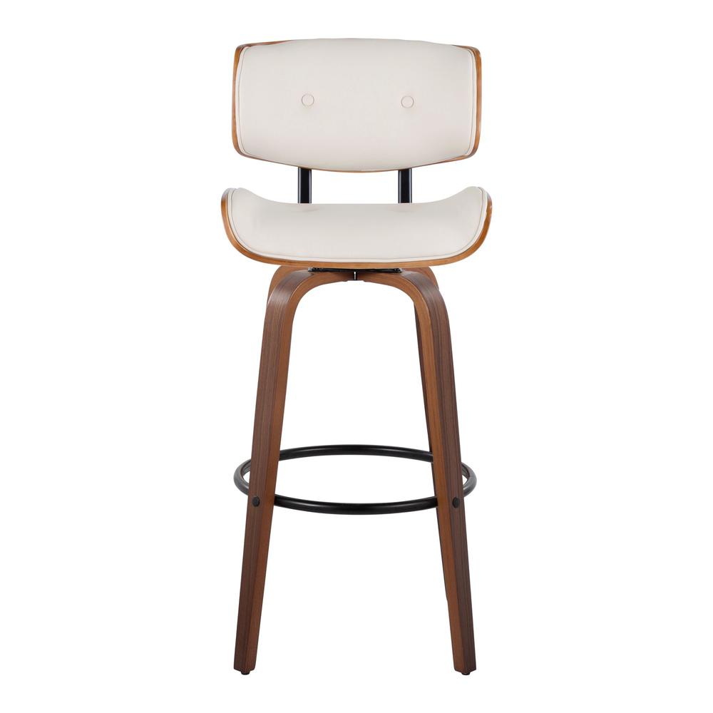 Walnut Wood, Black Metal, Cream PU Lombardi 30" Fixed-Height Barstool - Set of 2. Picture 6
