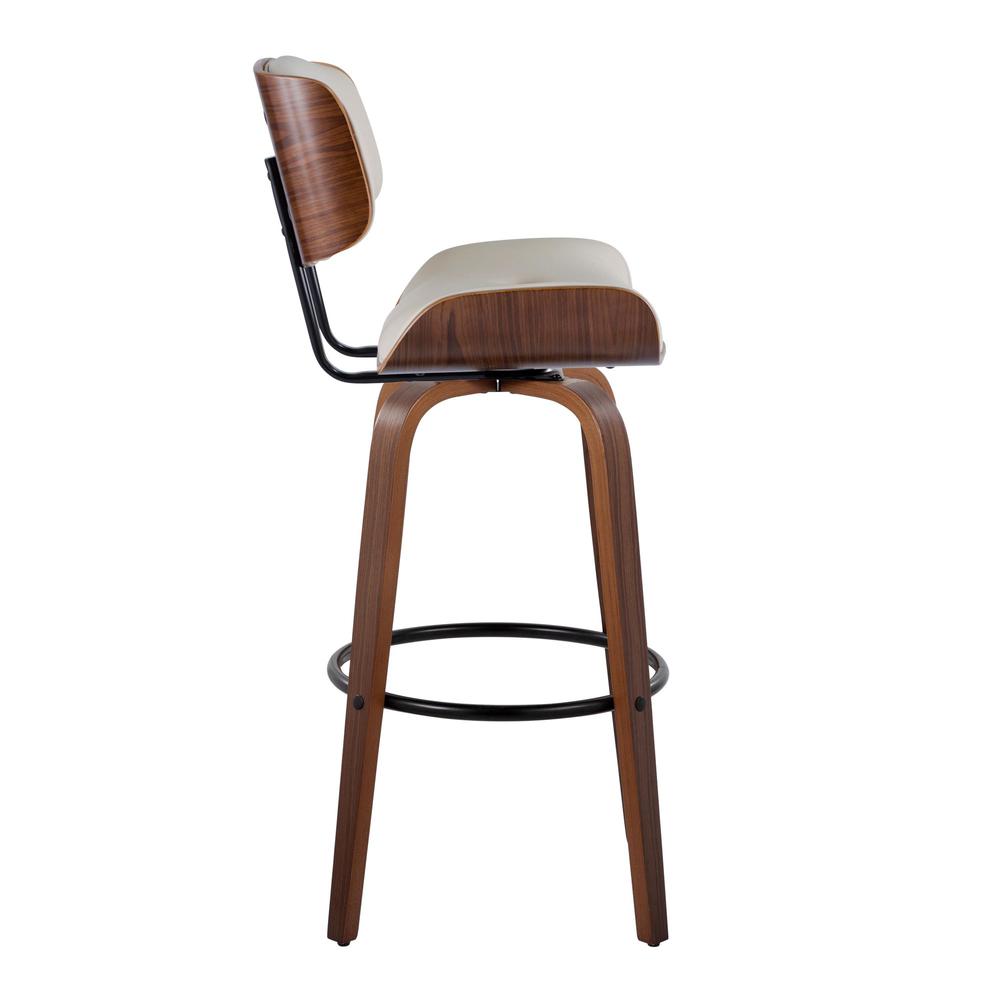Walnut Wood, Black Metal, Cream PU Lombardi 30" Fixed-Height Barstool - Set of 2. Picture 3