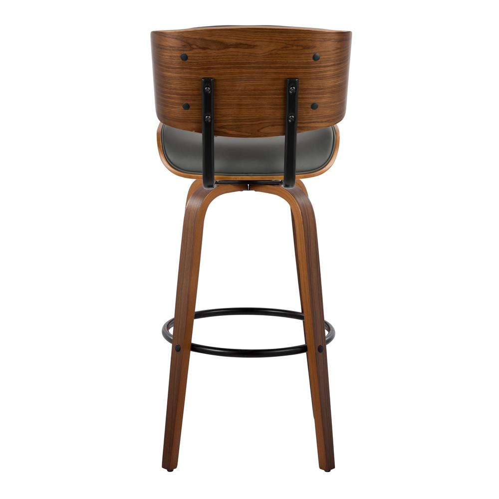Walnut Wood, Black Metal, Grey PU Lombardi 30" Fixed-Height Barstool - Set of 2. Picture 5