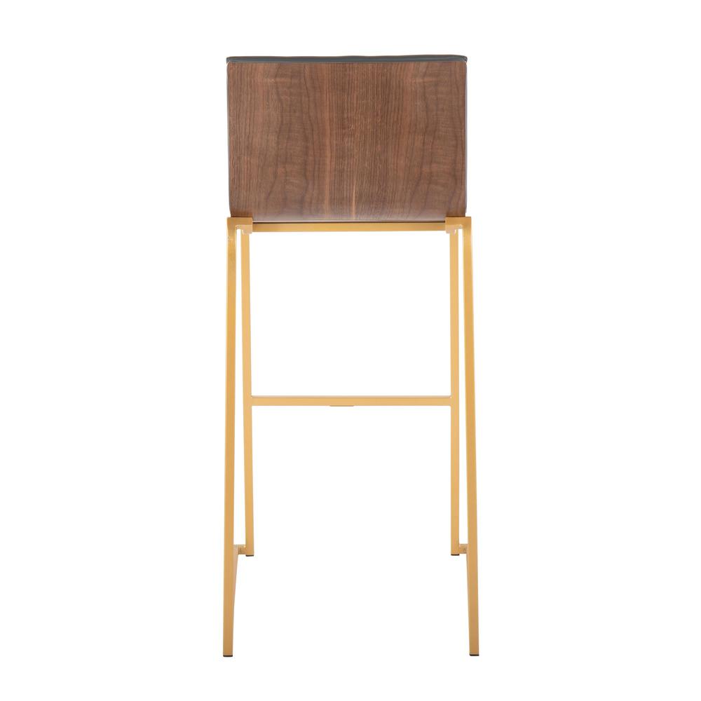 Gold Metal, Walnut Wood, Grey PU Mason Mara 30" Fixed-Height Barstool - Set of 2. Picture 5
