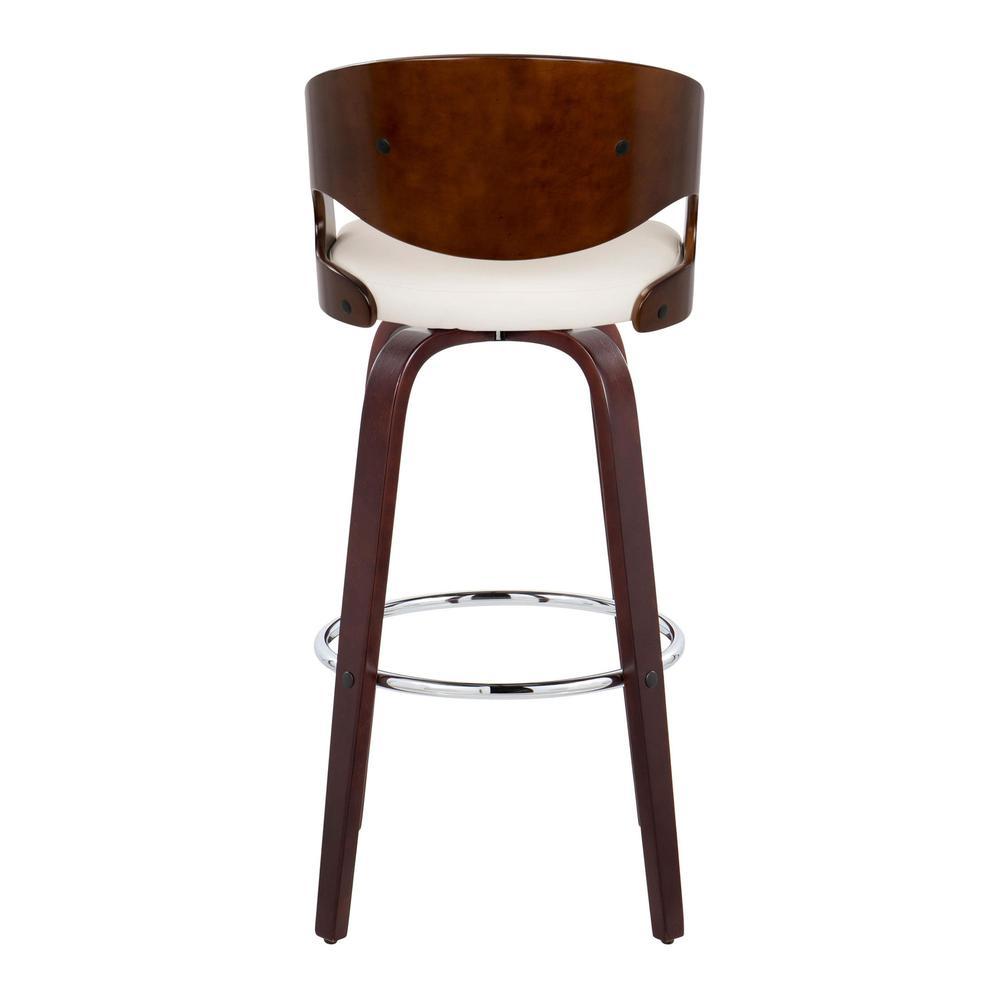Cherry Wood, White PU, Chrome Metal Pino 30" Fixed-Height Barstool - Set of 2. Picture 5