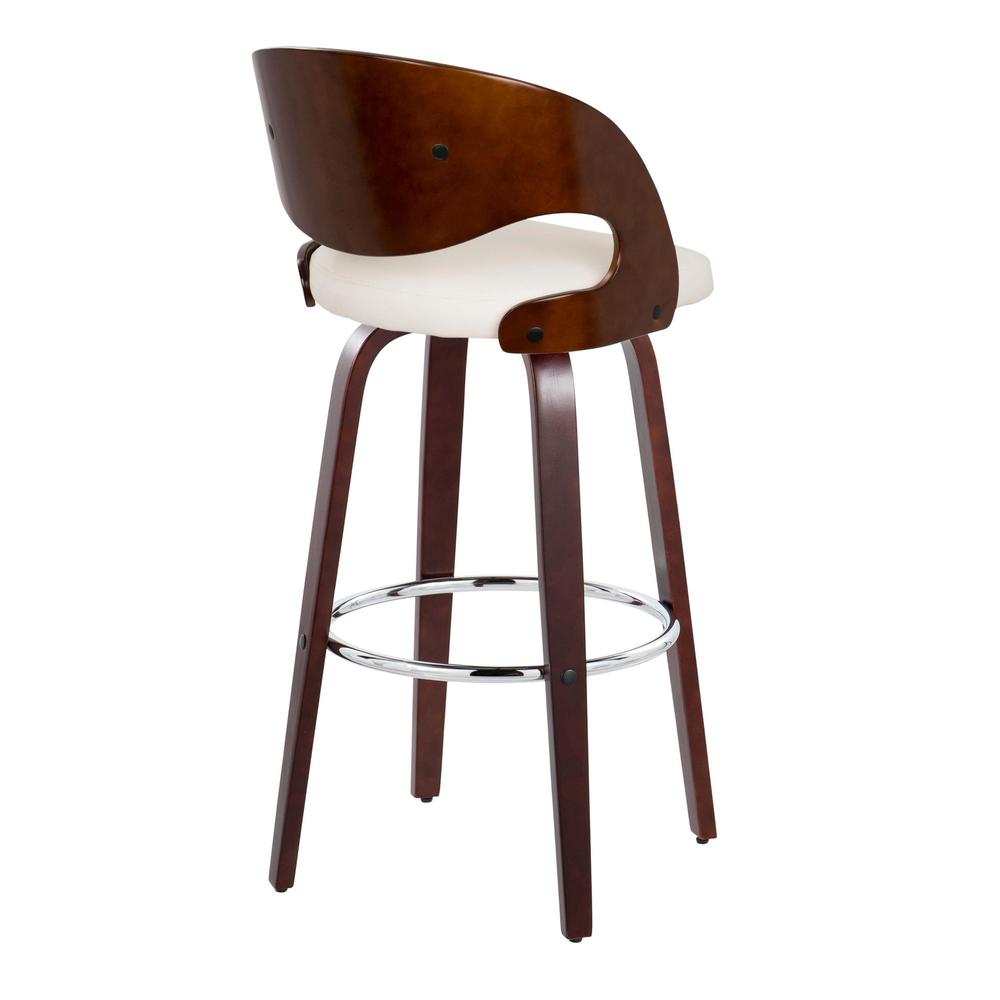 Cherry Wood, White PU, Chrome Metal Pino 30" Fixed-Height Barstool - Set of 2. Picture 4