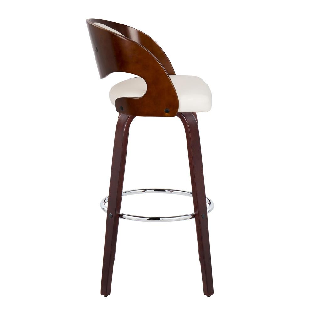 Cherry Wood, White PU, Chrome Metal Pino 30" Fixed-Height Barstool - Set of 2. Picture 3