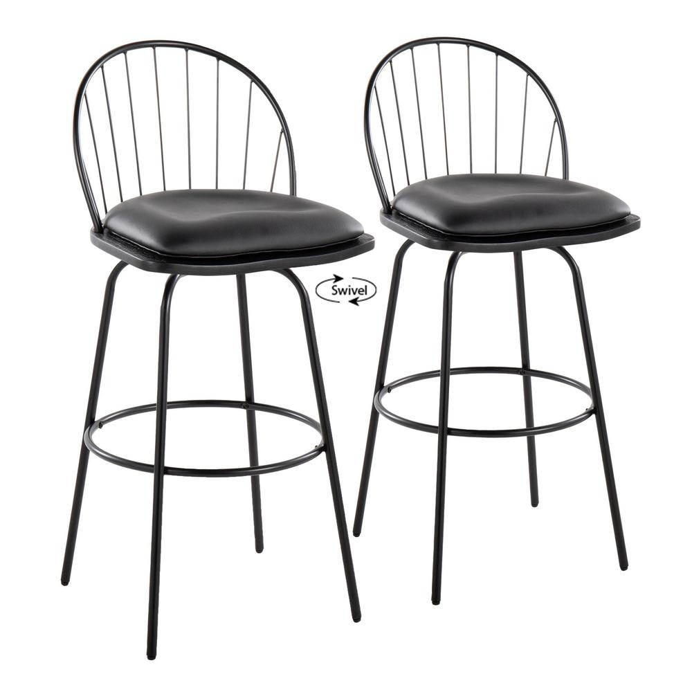 Black Riley Claire 30" Fixed-Height Barstool - Set of 2. Picture 1