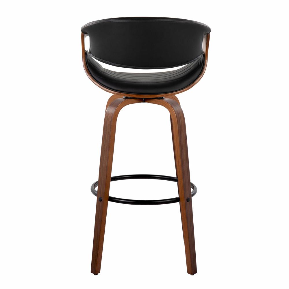 Black Metal, Walnut Wood, Black PU Symphony 30" Fixed-Height Barstool - Set of 2. Picture 5