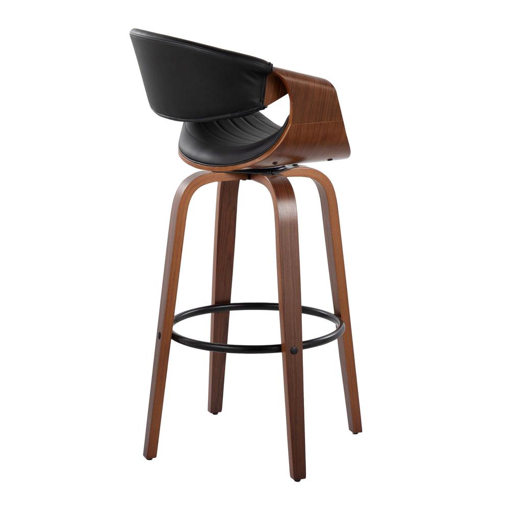 Black Metal, Walnut Wood, Black PU Symphony 30" Fixed-Height Barstool - Set of 2. Picture 4