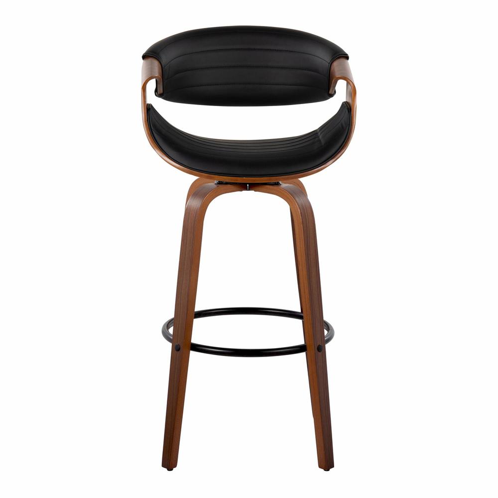 Black Metal, Walnut Wood, Black PU Symphony 30" Fixed-Height Barstool - Set of 2. Picture 6