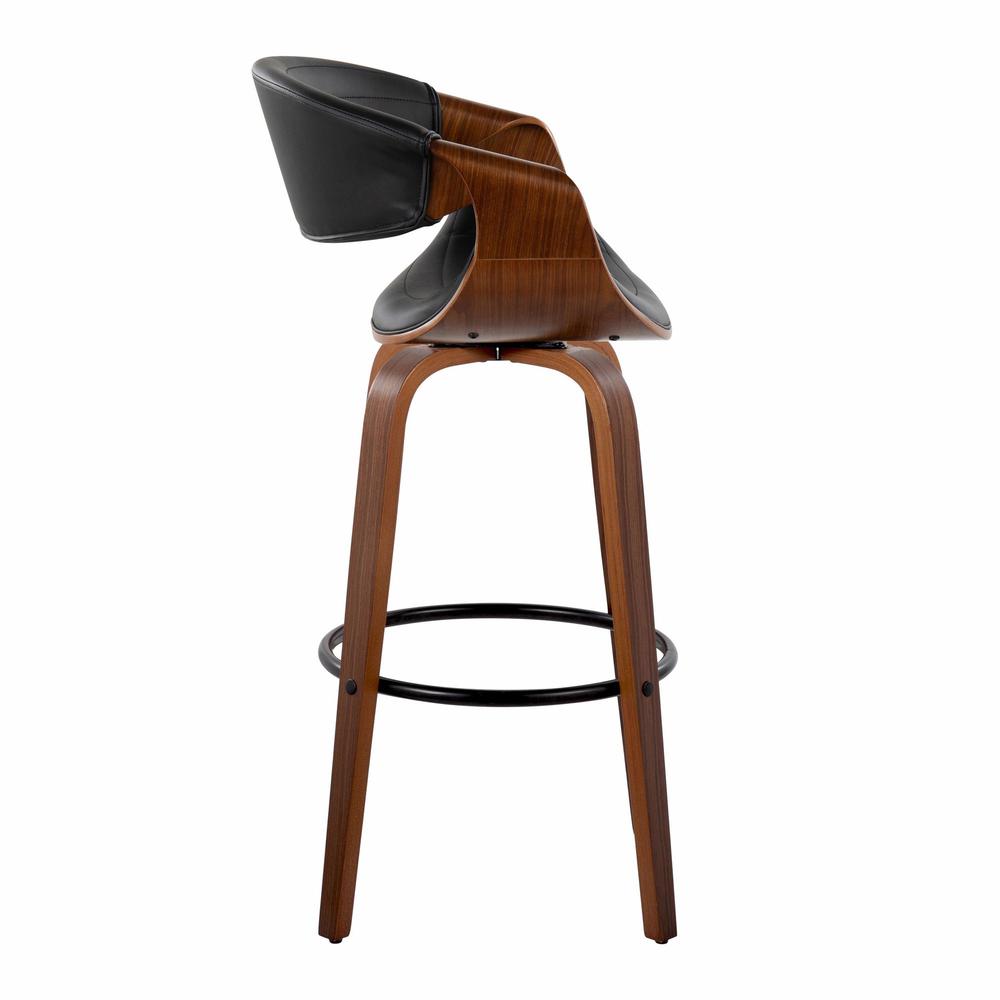 Black Metal, Walnut Wood, Black PU Symphony 30" Fixed-Height Barstool - Set of 2. Picture 3