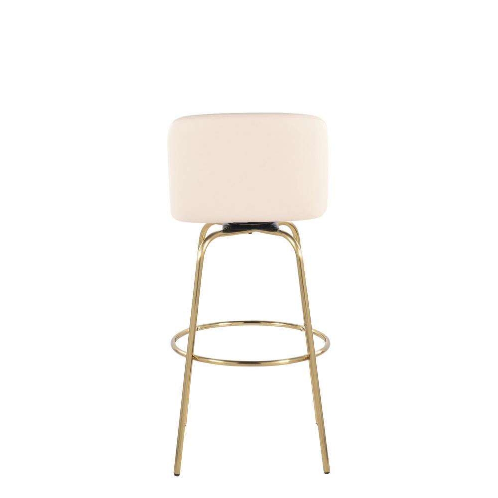Cream PU, Gold Metal Toriano 30" Fixed Height Barstool - Set of 2. Picture 5