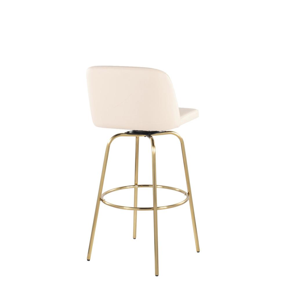 Cream PU, Gold Metal Toriano 30" Fixed Height Barstool - Set of 2. Picture 4