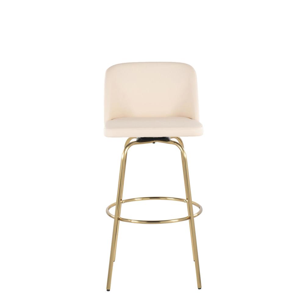 Cream PU, Gold Metal Toriano 30" Fixed Height Barstool - Set of 2. Picture 6
