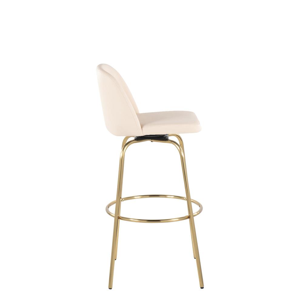 Cream PU, Gold Metal Toriano 30" Fixed Height Barstool - Set of 2. Picture 3
