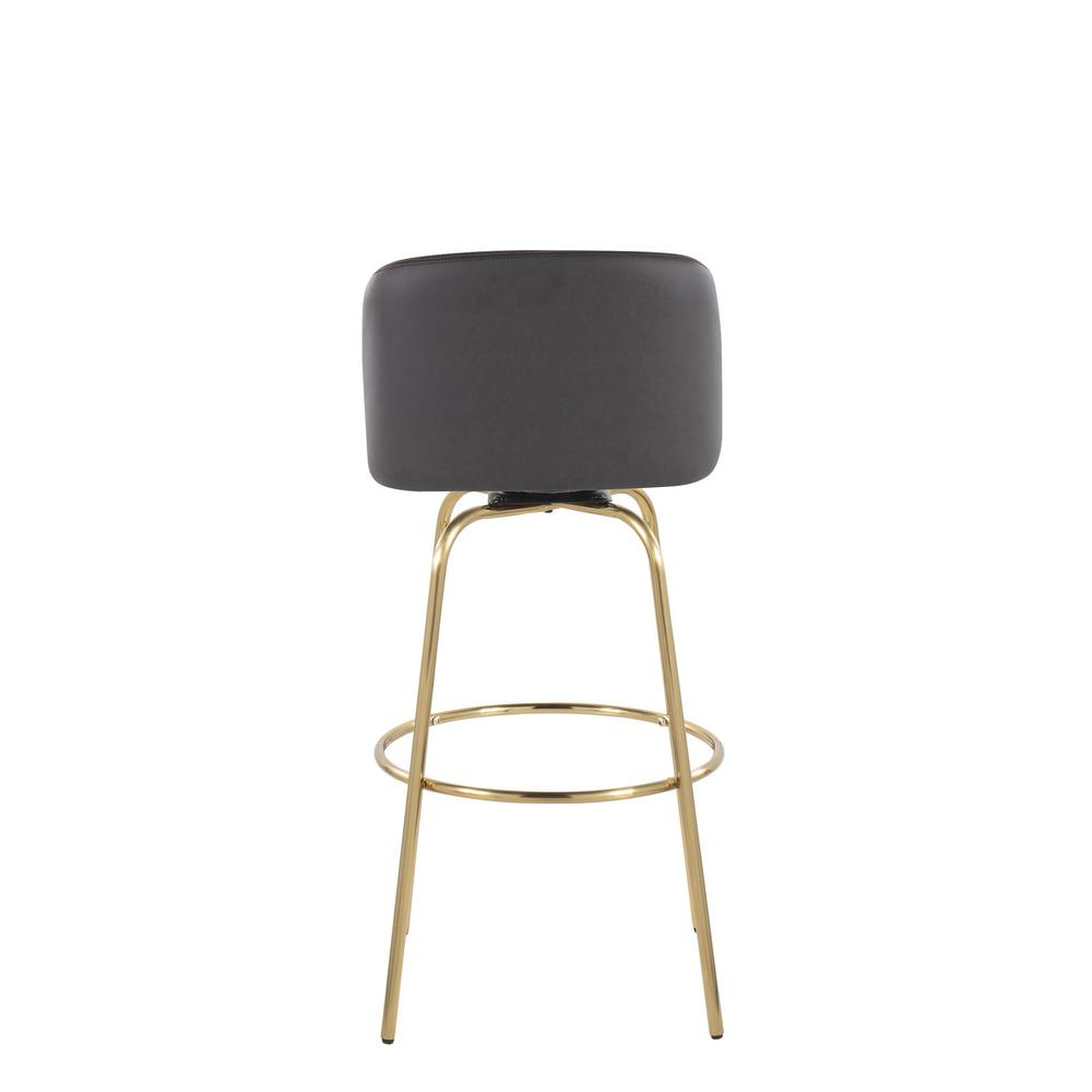 Grey PU, Gold Metal Toriano 30" Fixed Height Barstool - Set of 2. Picture 5