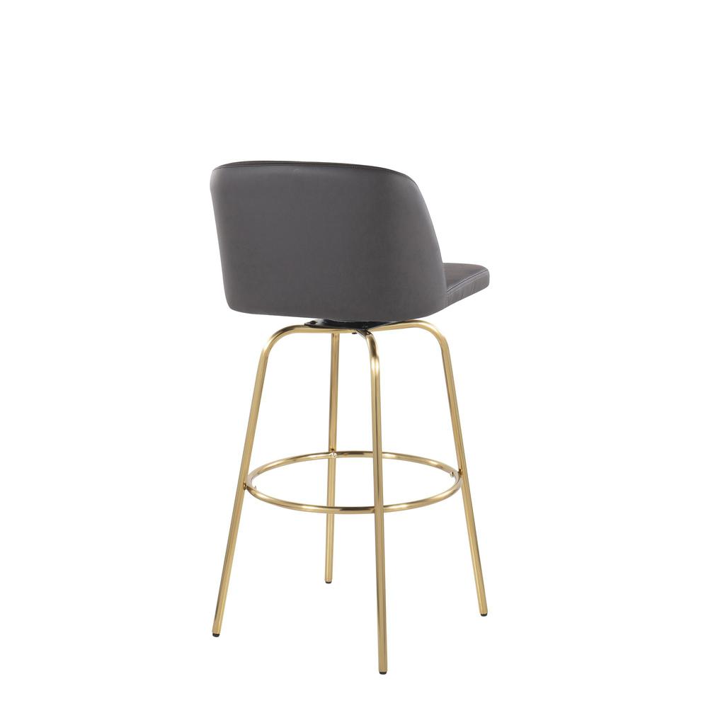 Grey PU, Gold Metal Toriano 30" Fixed Height Barstool - Set of 2. Picture 4