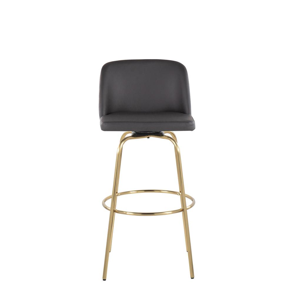 Grey PU, Gold Metal Toriano 30" Fixed Height Barstool - Set of 2. Picture 6
