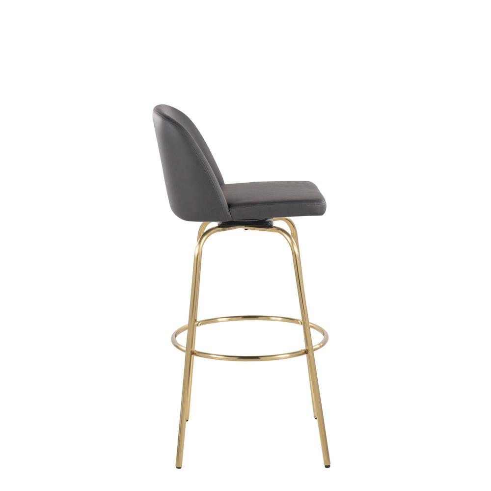 Grey PU, Gold Metal Toriano 30" Fixed Height Barstool - Set of 2. Picture 3