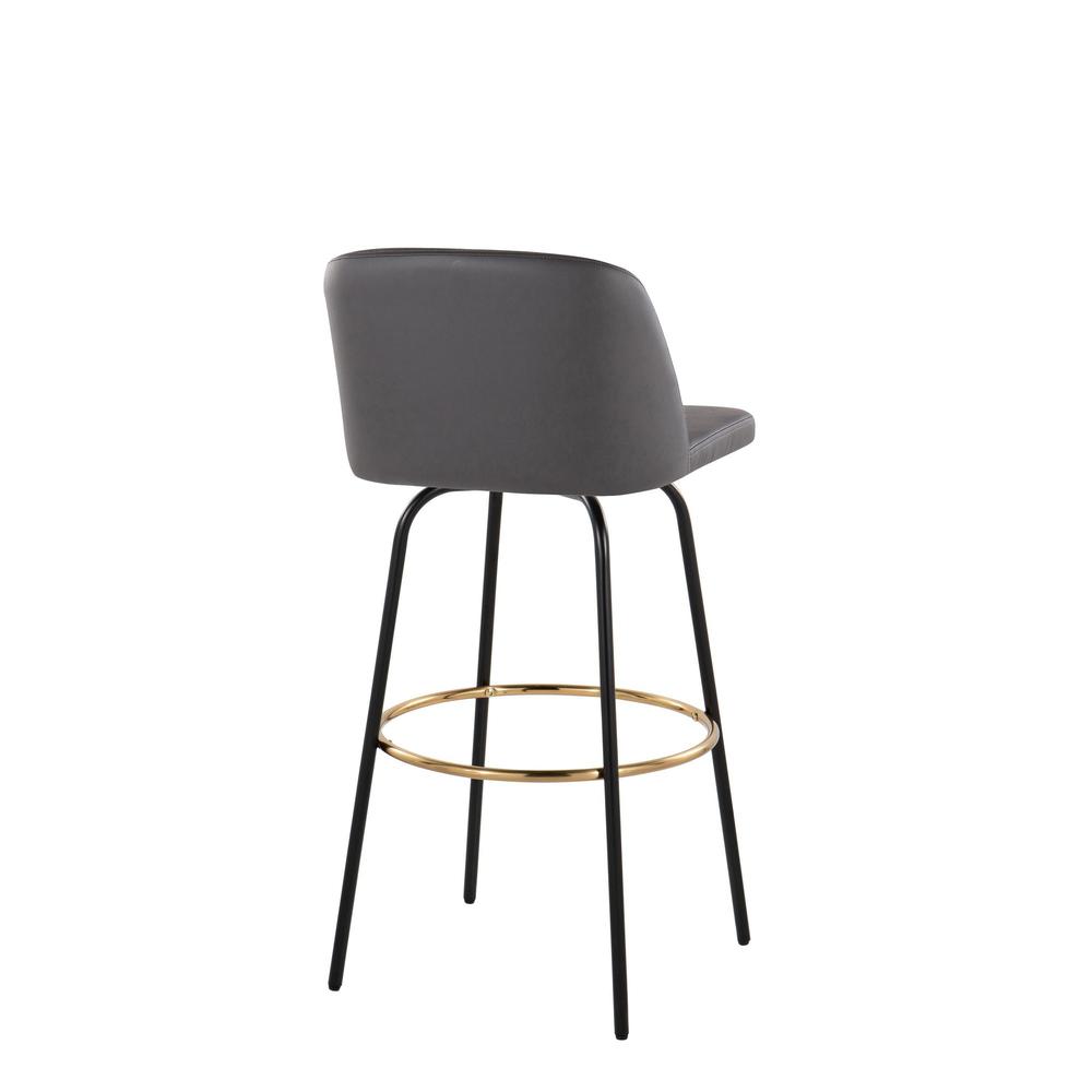 Grey PU, Black Metal, Gold Metal Toriano 30" Fixed Height Barstool - Set of 2. Picture 4