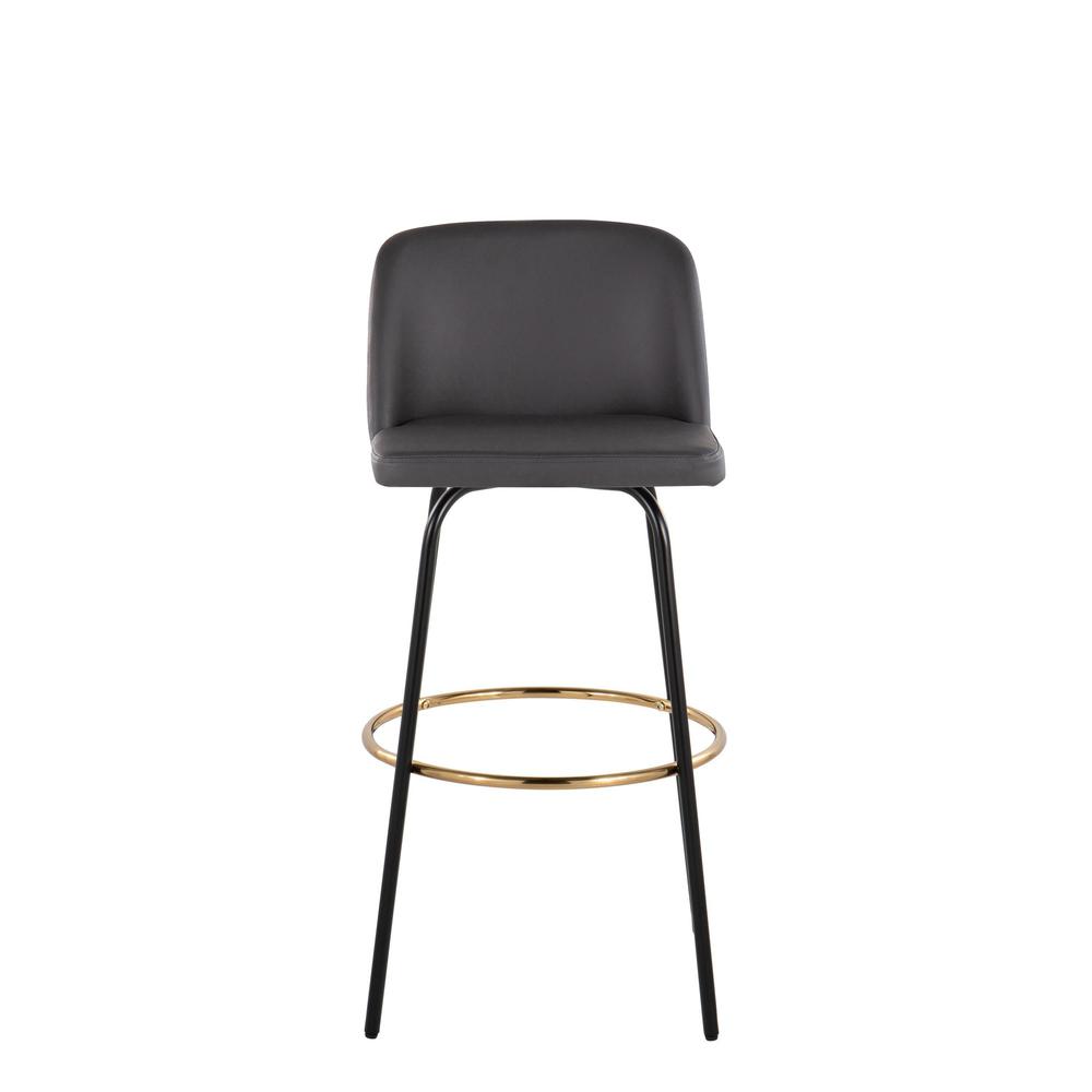 Grey PU, Black Metal, Gold Metal Toriano 30" Fixed Height Barstool - Set of 2. Picture 6