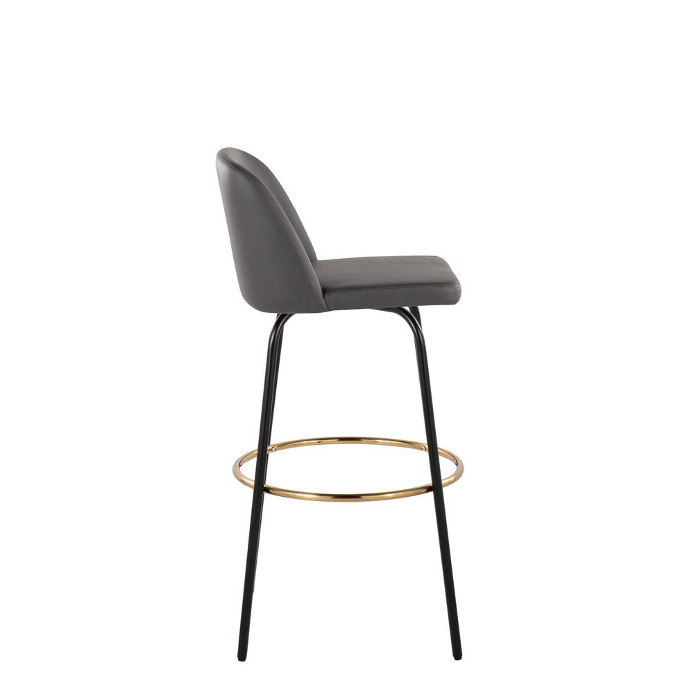 Grey PU, Black Metal, Gold Metal Toriano 30" Fixed Height Barstool - Set of 2. Picture 3