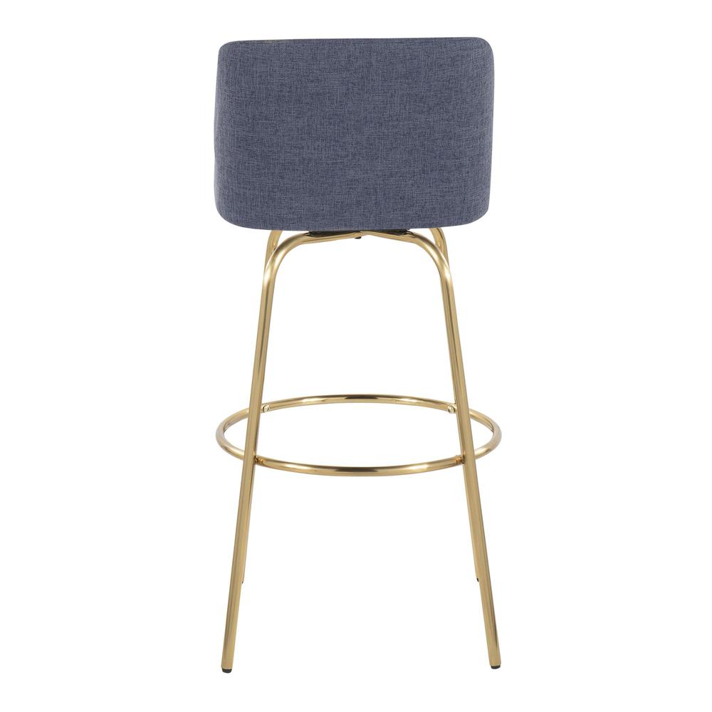 Blue Fabric, Gold Metal Toriano 30" Fixed-Height Barstool - Set of 2. Picture 5