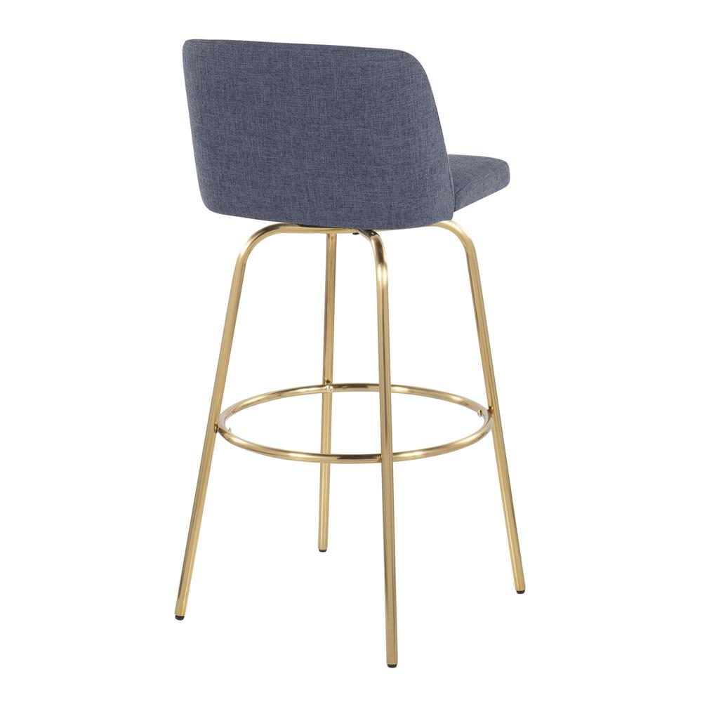 Blue Fabric, Gold Metal Toriano 30" Fixed-Height Barstool - Set of 2. Picture 4