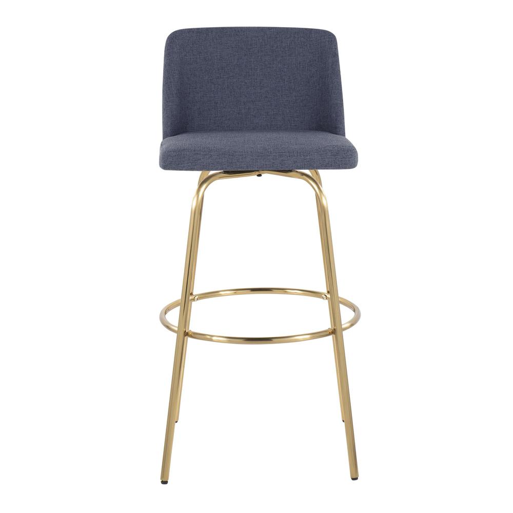 Blue Fabric, Gold Metal Toriano 30" Fixed-Height Barstool - Set of 2. Picture 6