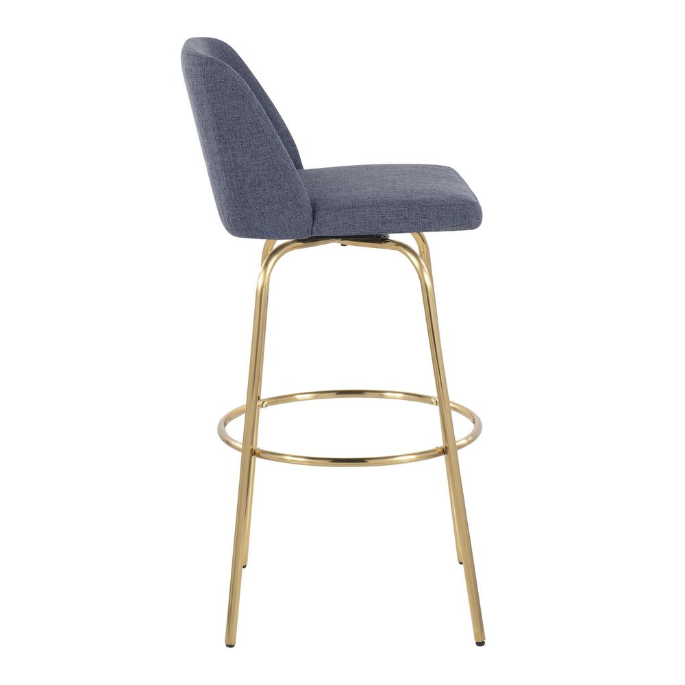 Blue Fabric, Gold Metal Toriano 30" Fixed-Height Barstool - Set of 2. Picture 3