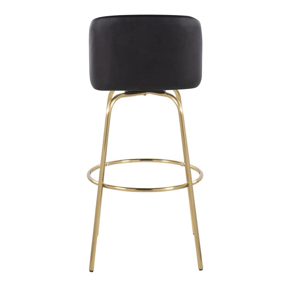 Black PU, Gold Metal Toriano 30" Fixed-Height Barstool - Set of 2. Picture 5