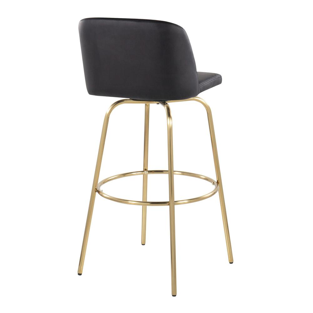 Black PU, Gold Metal Toriano 30" Fixed-Height Barstool - Set of 2. Picture 4