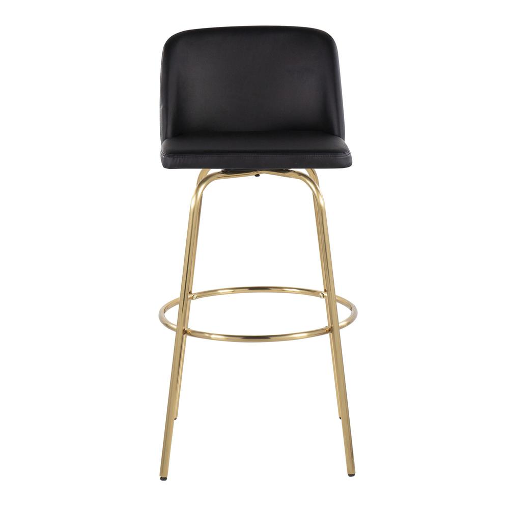 Black PU, Gold Metal Toriano 30" Fixed-Height Barstool - Set of 2. Picture 6