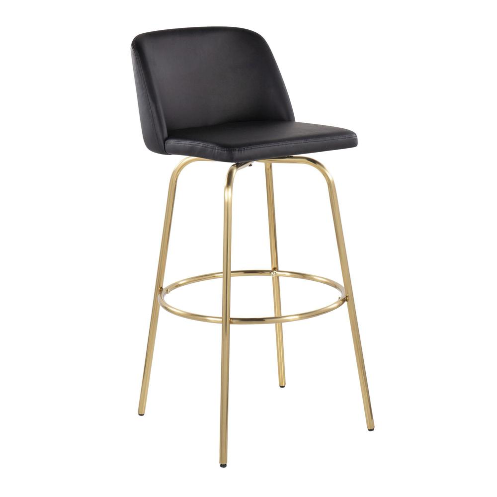 Black PU, Gold Metal Toriano 30" Fixed-Height Barstool - Set of 2. Picture 2